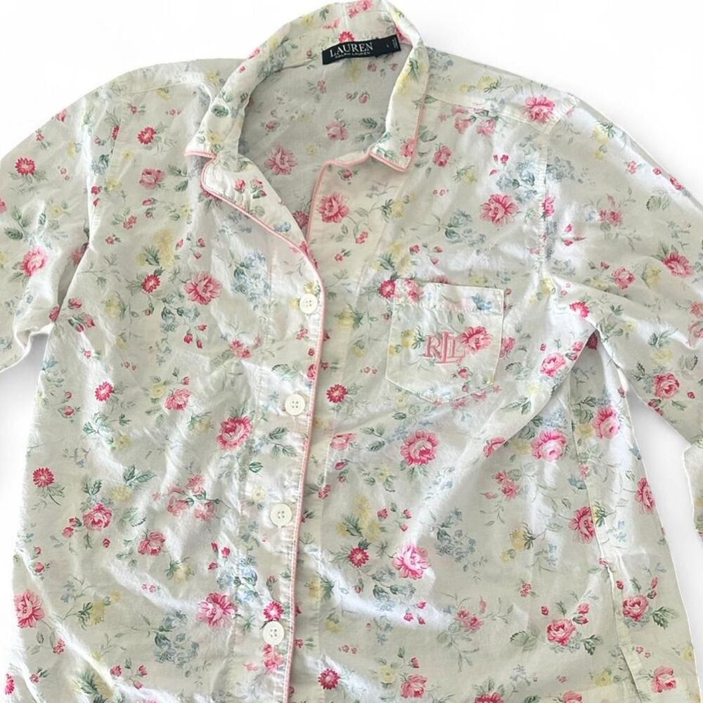Lauren Ralph Lauren Pink Floral Pajama Top Size L Cotton Sleepwear